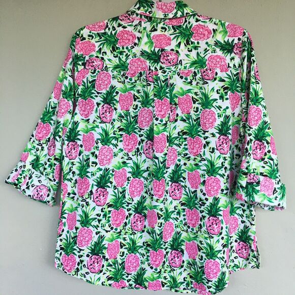 Charter Club Luxury Shirt M Linen Button Up Top Pineapple Print Casual Tropical - Picture 3 of 13